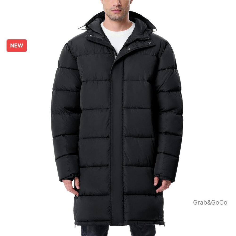 Men's Long Winter Puffer Jacket Lightweight Insulated Waterproof Hooded